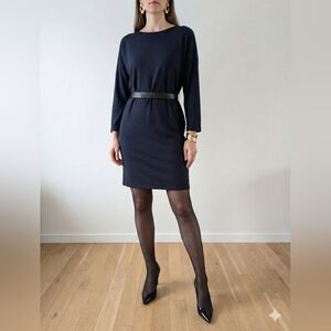 Weekend Max Mara Navy Blue Jersey Shift Dress Pockets Lyocell Stretch XS